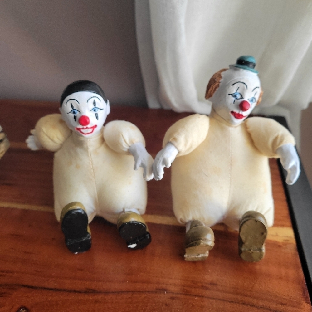 Set of 2 Vintage Porcelain Clowns Head, Hands, Feet Porcelain Hat Stuffed Body
